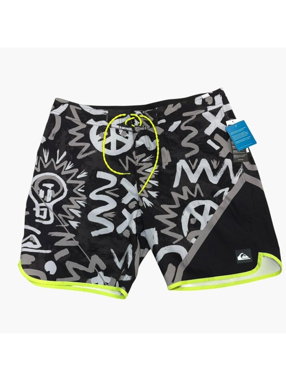 Quicksilver Mens DryFlight AG47 Board Shorts Sz 38 X20 Graffiti Print Neon Trim